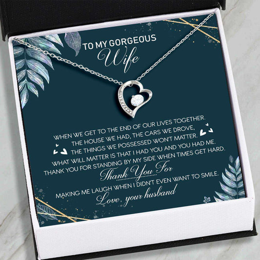 Wife Necklace, Wife Gifts “ Forever Love Necklace “ To My Gorgeous Wife “ Jewelry For Her “ Gift For Anniversary Birthday For Karwa Chauth Rakva