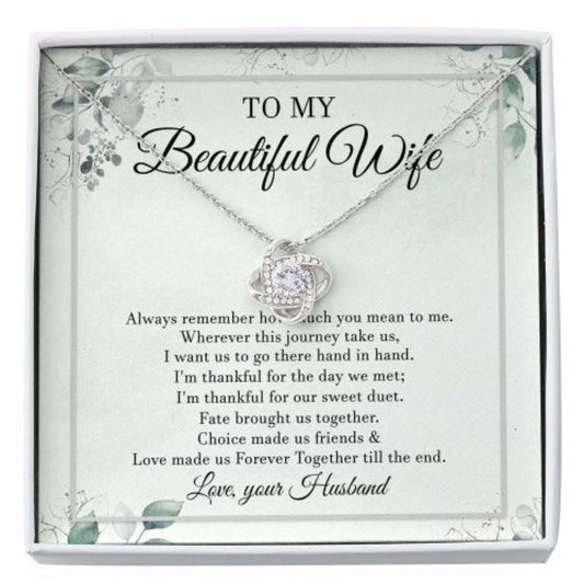 Wife Necklace,To My Beautiful Wife Necklace, Necklace For Wife From Husband, Gift For Wife Love Knot Necklace For Karwa Chauth Rakva