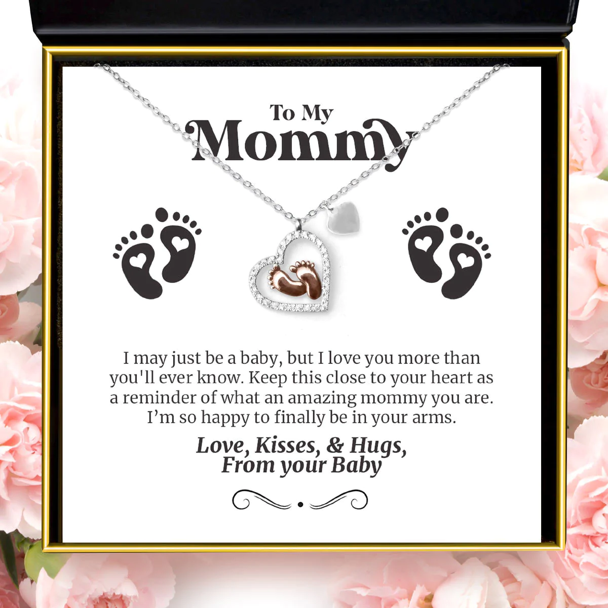 Best Mom To Be Gift Idea - Baby Footstep In Heart Pure Silver Necklace Gift Set
