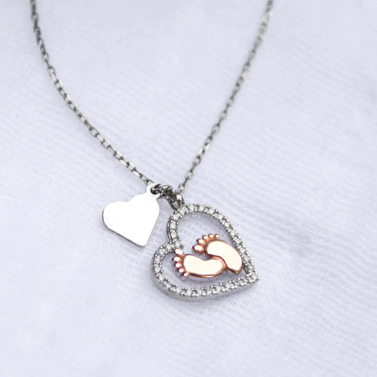 Best Heart Gift For Mom To Be - Baby Feet Heart 925 Sterling Silver Pendant Gift Set