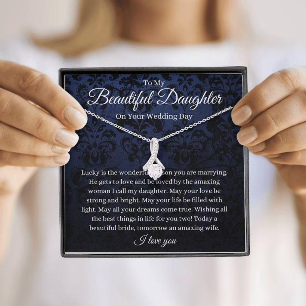 Daughter Necklace, Daughter Wedding Day Necklace Gift From Momdad, Mother To Bride Gift