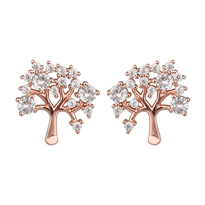Rakva 925 Sterling Rose Gold Tree Of Life Earrings Women & Girls | With Certificate Of Authenticity