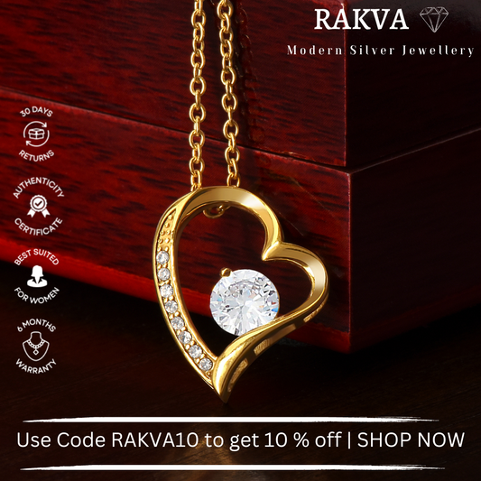 Rakva 925 Silver Forever Heart Gold | Necklace For Self Women & Girls | With Certificate Of Authenticity Rakva