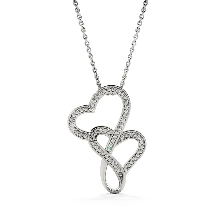 Best Silver Anniversary Gift For Wife - 925 Sterling Silver Double Hearts Pendant