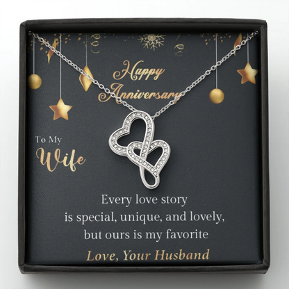 Best Silver Anniversary Gift For Wife - 925 Sterling Silver Double Hearts Pendant