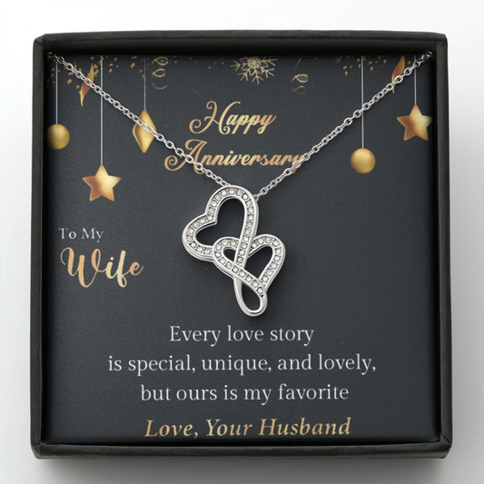 Best Silver Anniversary Gift For Wife - 925 Sterling Silver Double Hearts Pendant Rakva
