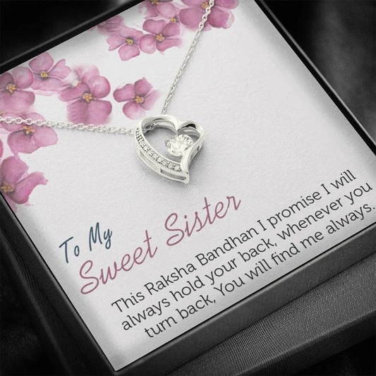 Unique And Special Raksha Bandhan Gift For Sister -Pure Silver Pendant And Message Card Gift Box Rakva