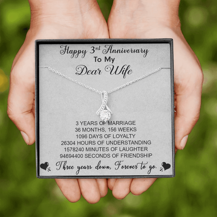 3Rd Anniversary Gift For Wife - Pure Silver Pendant With Message Card Rakva