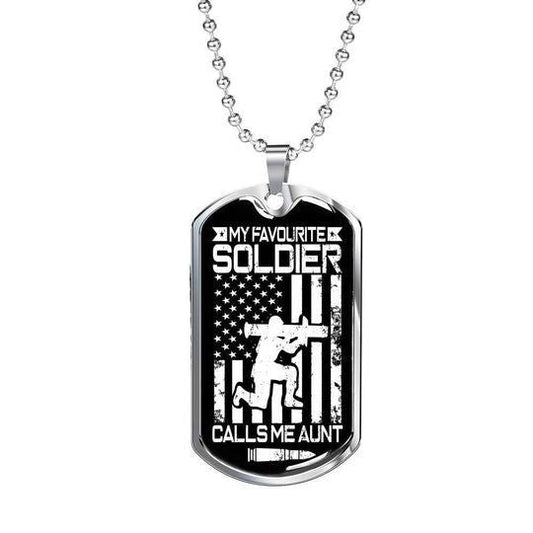 Aunt Dog Tag, Us Army Flag My Favorite Soldier Dog Tag Necklace For Auntie