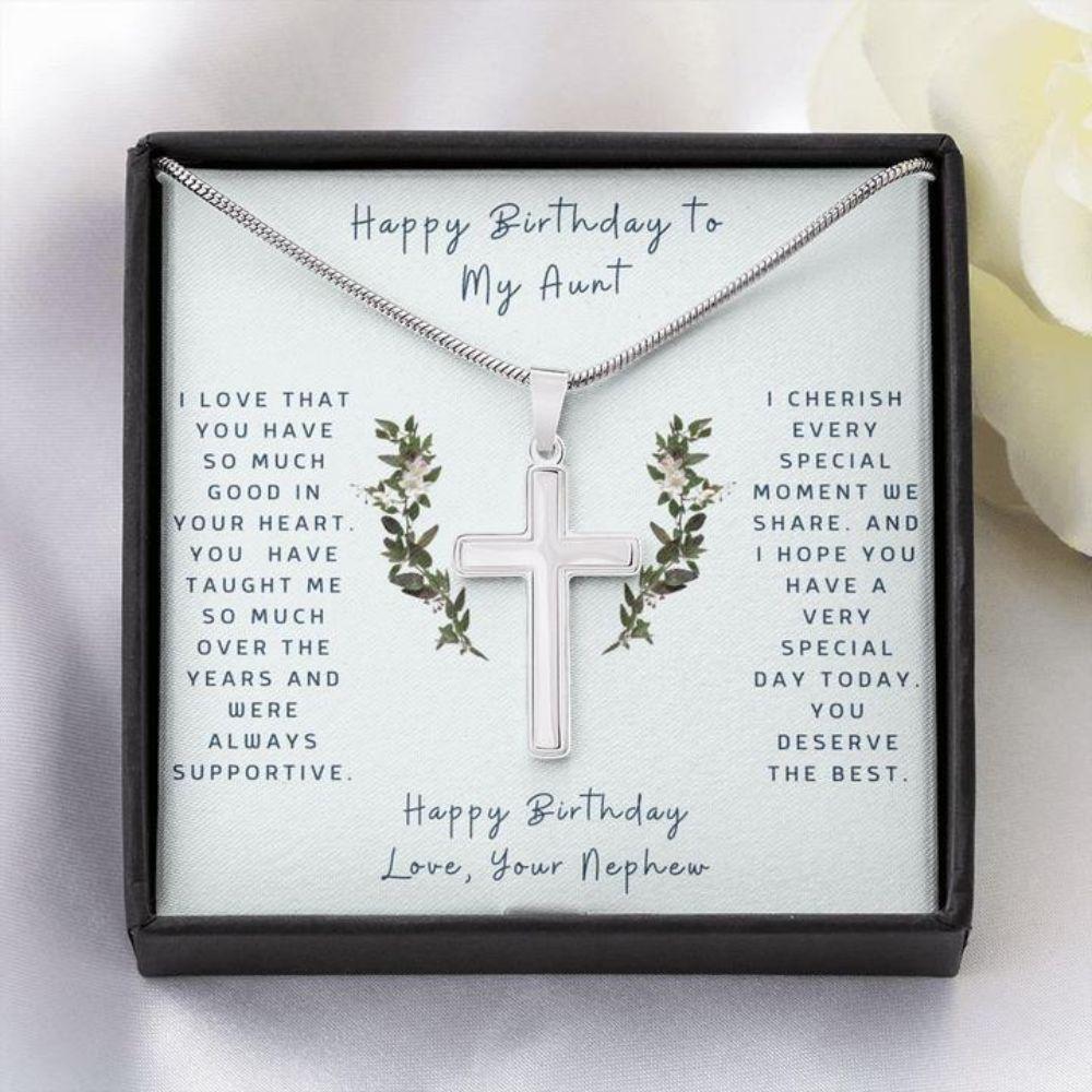 Aunt Necklace, Cross Necklace To Aunt From Nephew - Faithful Cross Necklace - Gift Necklace Message Card