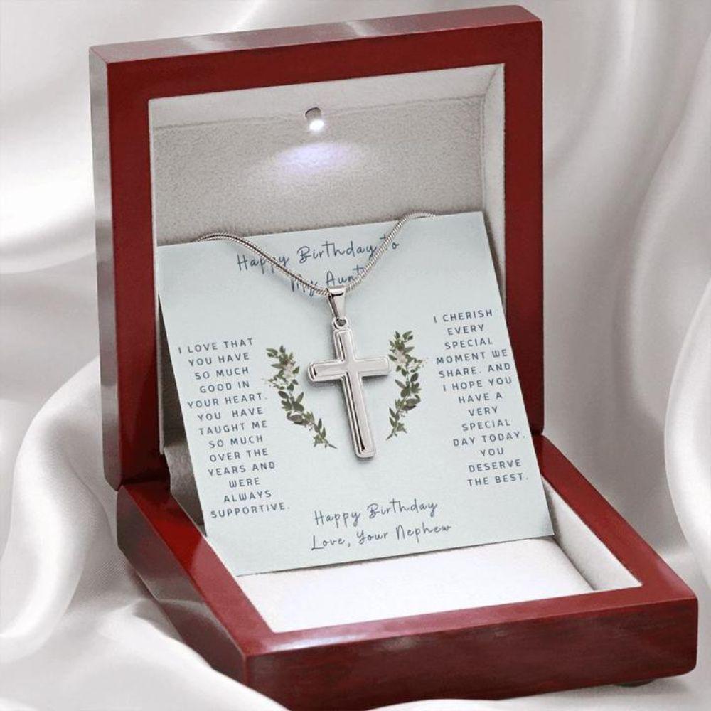 Aunt Necklace, Cross Necklace To Aunt From Nephew “ Faithful Cross Necklace “ Gift Necklace Message Card