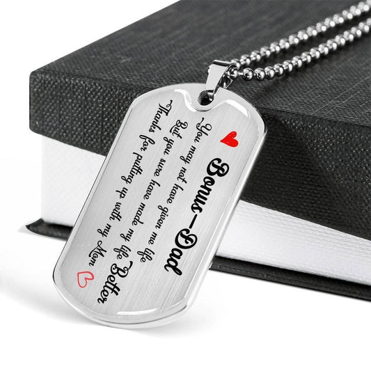 Bonus Dad Dog Tag, Thanks For Putting Up With My Mom Dog Tag Military Chain Necklace For Bonus Dad