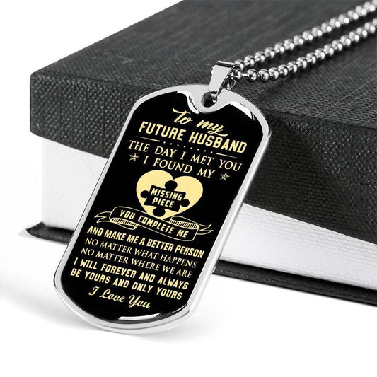Boyfriend Dog Tag, Custom Dog Tag Military Chain Necklace Giving Future Husband You Complete Me Dog Tag
