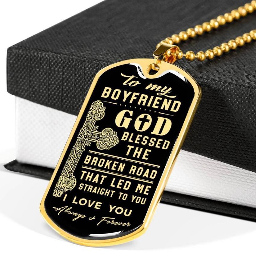 Boyfriend Dog Tag, To My Boyfriend God Led Me Straight To You Dog Tag Military Chain Necklace Gifts For Him Rakva