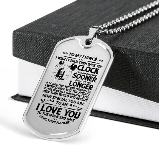 Boyfriend Dog Tag, Custom To My Fiance Love You To The Moon And Back Dog Tag Military Chain Necklace