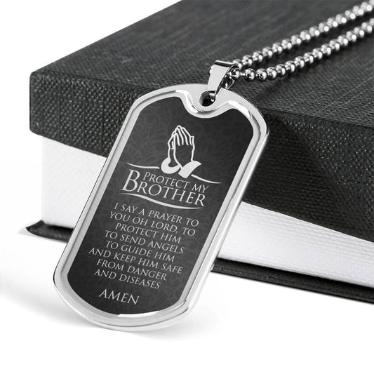 Brother Dog Tag, Custom Amen Protect My Brother Dog Tag Military Chain Necklace Dog Tag