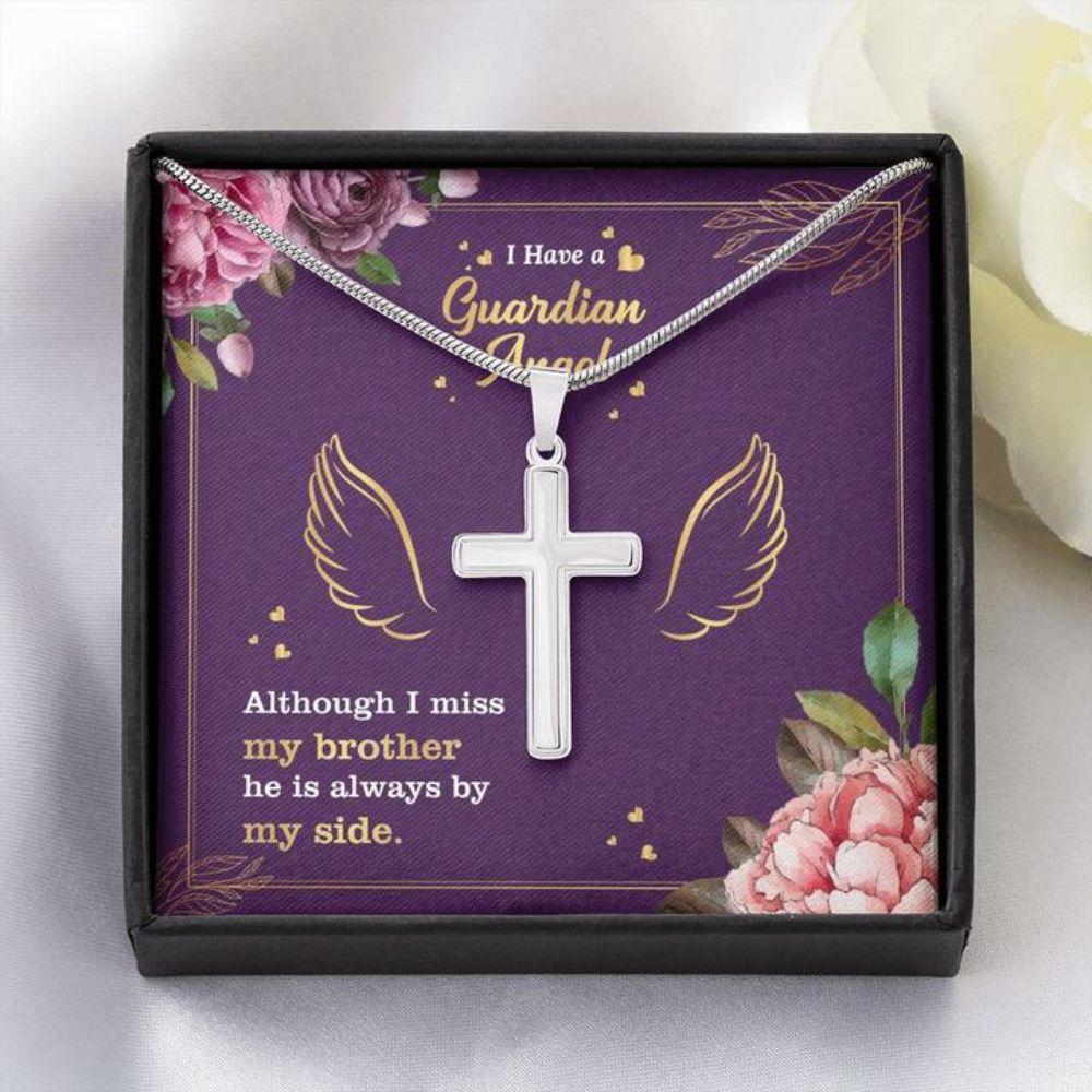 Brother Memorial Necklace - Brother Guardian Angel - Forever Faithful Cross Necklace - Gift Necklace Message Card
