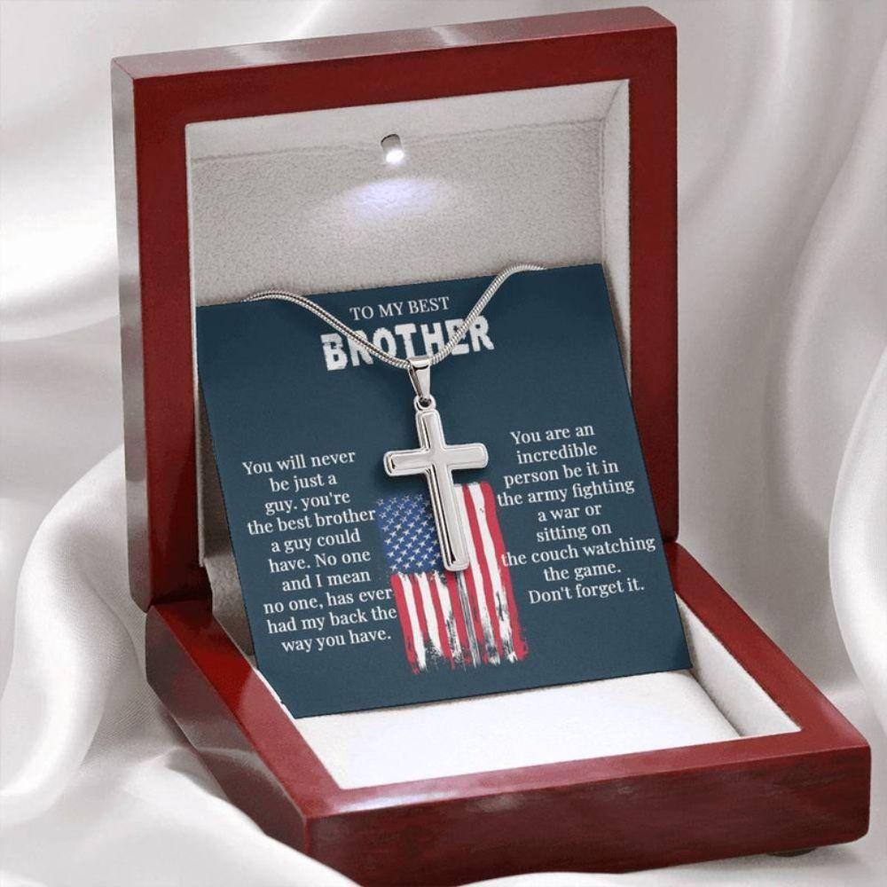 Brother Necklace, Best Brother Gift, To My Army Brother Cross Necklace, Happy Independence Day For Army Brother