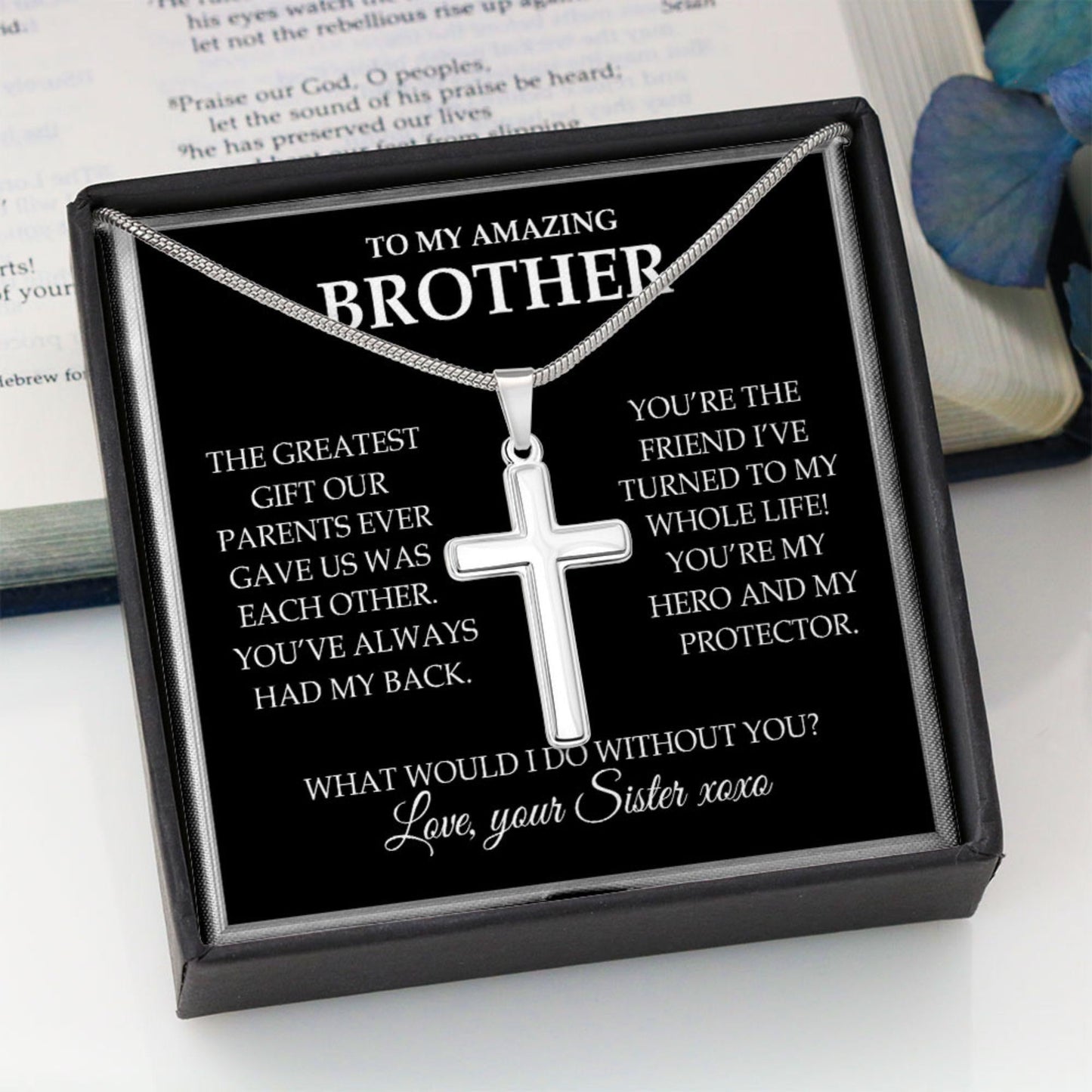 Brother Necklace,  Brother Gift From Sister Cross Necklace “ Brother You Are My Hero