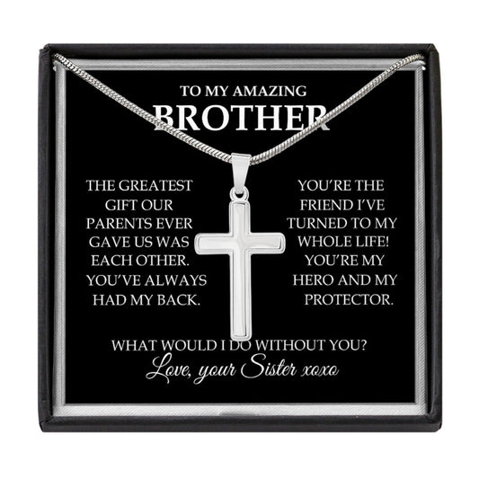 Brother Necklace,  Brother Gift From Sister Cross Necklace - Brother You Are My Hero