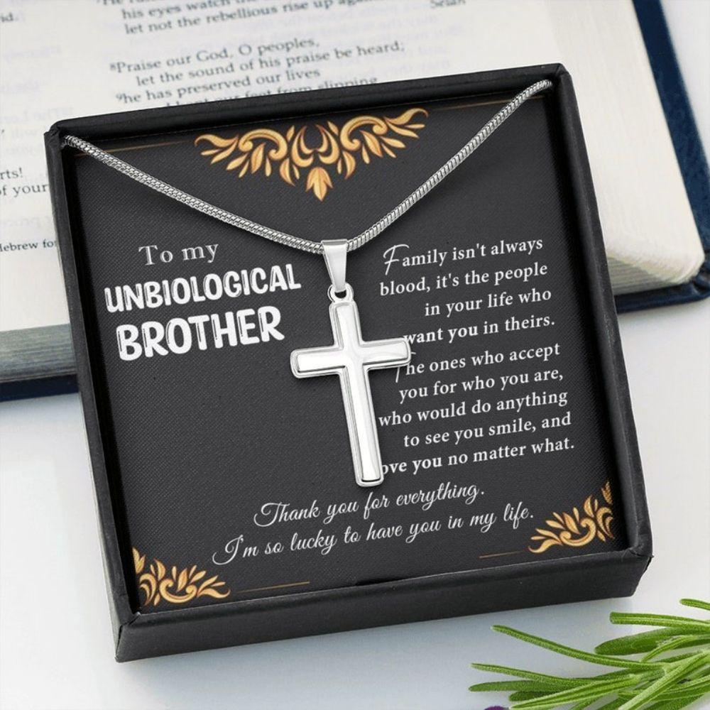 Brother Necklace, Meaningful Unbiological Brother Necklace, Gift For Unbiological Brother, Bonus Brother Cross Necklace, Birthday Necklace For Bonus Brother