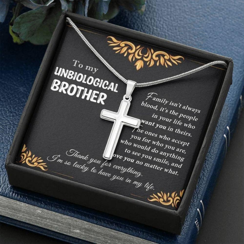 Brother Necklace, Meaningful Unbiological Brother Necklace, Gift For Unbiological Brother, Bonus Brother Cross Necklace