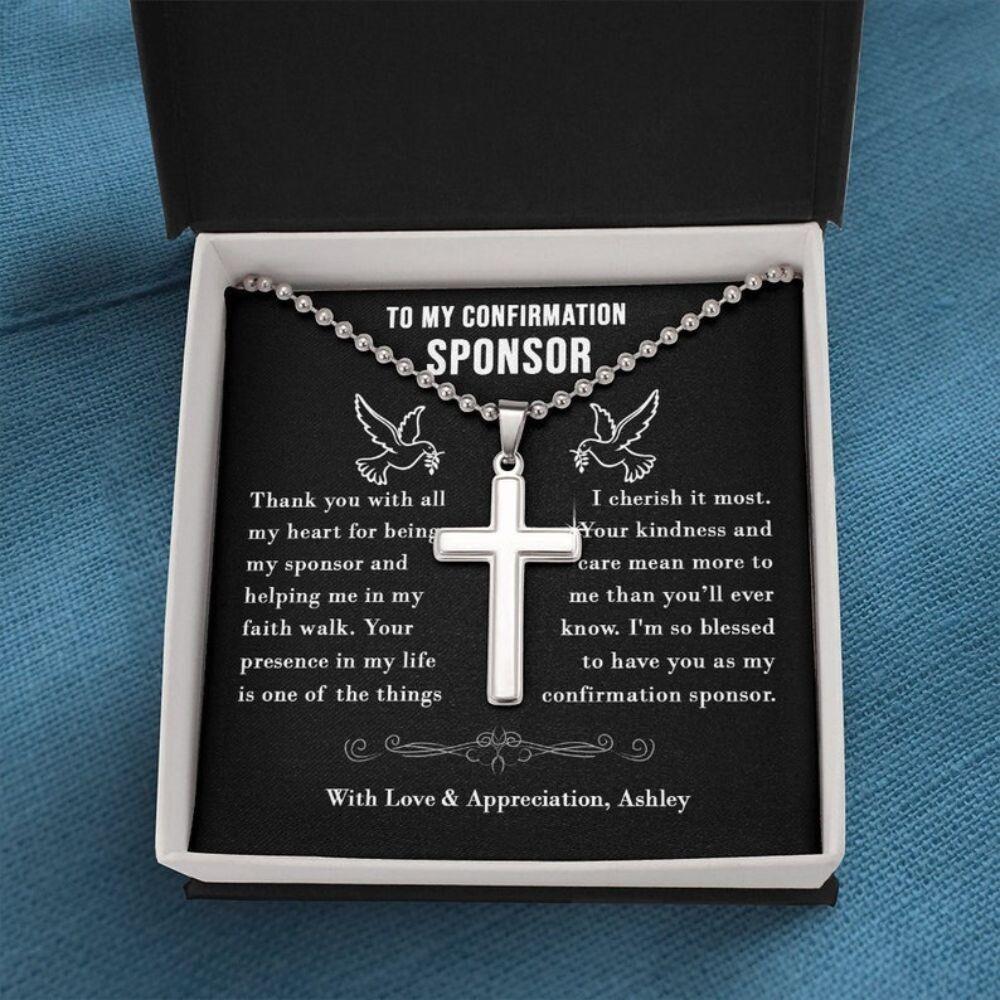 Confirmation Sponsor Necklace Gift For Men, Sponsor Confirmation Ball Cross Necklace Gifts, Thank You Gifts For Male Sponsors