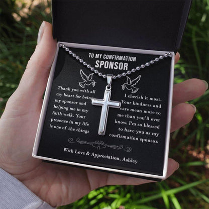 Confirmation Sponsor Necklace Gift For Men, Sponsor Confirmation Ball Cross Necklace Gifts, Thank You Gifts For Male Sponsors