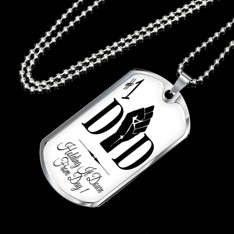 Dad Dog Tag, #1 Dad Power Fist Father’S Day Dog Tag Necklace Gift For Him