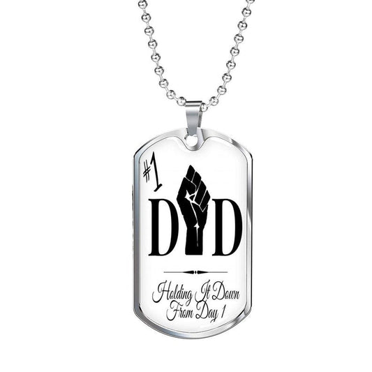 Dad Dog Tag, #1 Dad Power Fist Father's Day Dog Tag Necklace Gift For Him