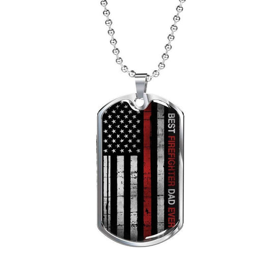 Dad Dog Tag, Best Firefighter Dad Ever American Flag Dog Tag Necklace - Father's Day Necklace, Firefighter, Fireman, Dad Gift Necklace