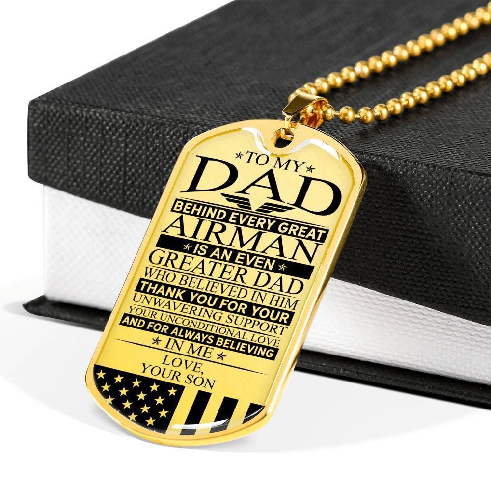 Dad Dog Tag Father’S Day Gift, Custom Airman’S Dad Unconditional Love Dog Tag Military Chain Necklace Dog Tag Military