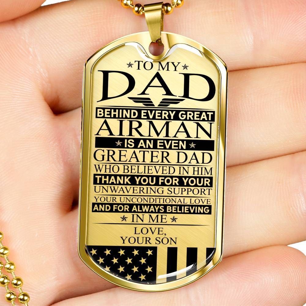 Dad Dog Tag Father’S Day Gift, Custom Airman’S Dad Unconditional Love Dog Tag Military Chain Necklace Dog Tag Military