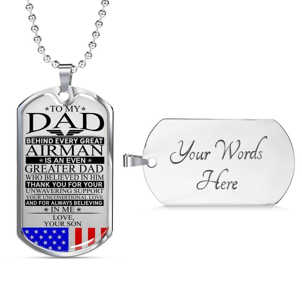 Dad Dog Tag Father’S Day Gift, Custom Airman’S Dad Unconditional Love Dog Tag Military Chain Necklace Dog Tag