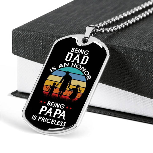 Dad Dog Tag Father’S Day Gift, Custom Being Dad Is An Honor Dog Tag Military Chain Necklace For Men Dog Tag