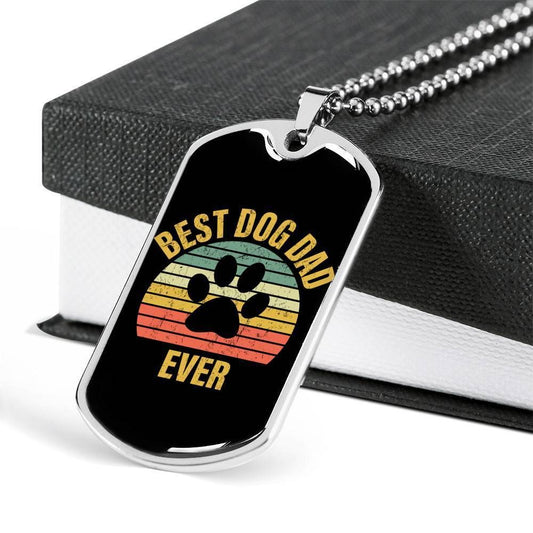 Dad Dog Tag Father’S Day Gift, Custom Best Dog Dad Ever Dog Tag Military Chain Necklace For Dad Dog Tag