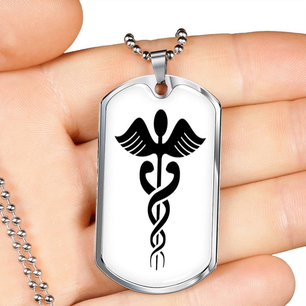 Dad Dog Tag Father’S Day Gift, Custom Black Medical Dog Tag Military Chain Necklace Gift For Men Dog Tag