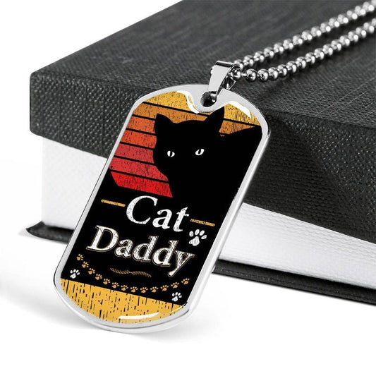 Dad Dog Tag Father’S Day Gift, Custom Cat Daddy Dog Tag Military Chain Necklace Dog Tag