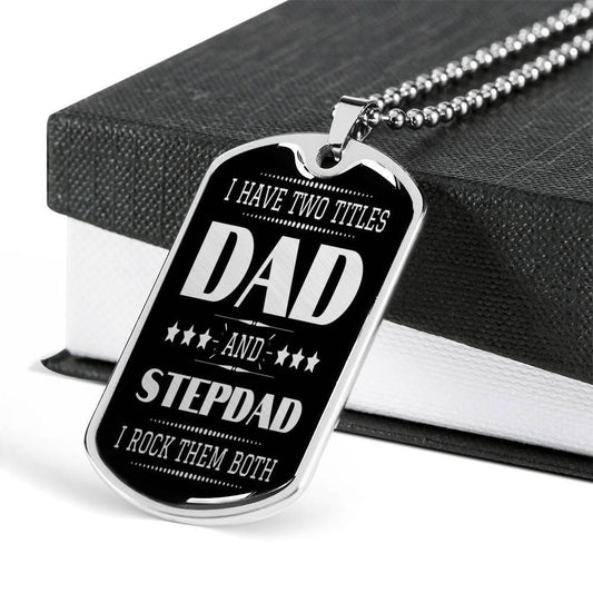 Dad Dog Tag Father’S Day Gift, Custom Dad And Stepdad Silver Dog Tag Military Chain Necklace Present For Men Dog Tag