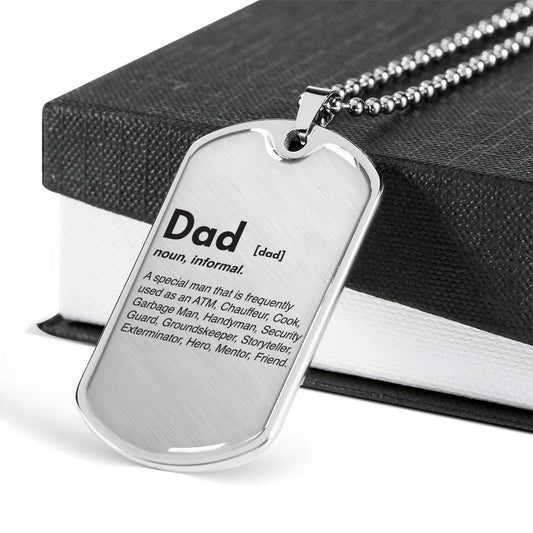 Dad Dog Tag Father’S Day Gift, Custom Dad Definition Dog Tag Military Chain Necklace For Men Dog Tag