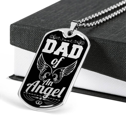 Dad Dog Tag Father’S Day Gift, Custom Dad Of An Angel Dog Tag Military Chain Necklace Gift For Dad Dog Tag