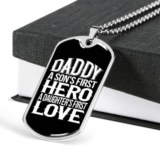 Dad Dog Tag Father’S Day Gift, Custom Daddy First Hero Dog Tag Military Chain Necklace Dog Tag