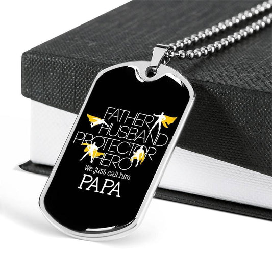 Dad Dog Tag Father’S Day Gift, Custom Father Husband Protector Hero Dog Tag Military Chain Necklace For Dad Dog Tag