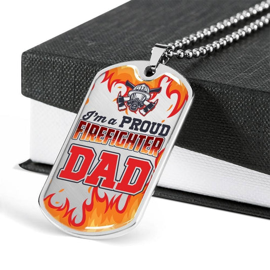 Dad Dog Tag Father’S Day Gift, Custom Proud Firefighter Dad Dog Tag Military Chain Necklace Gift For Men Dog Tag