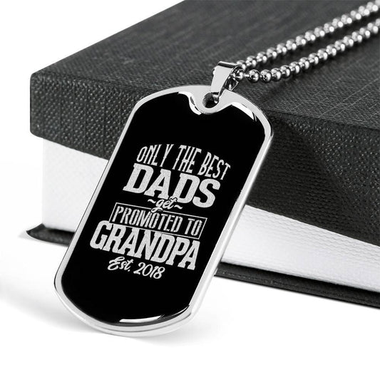 Dad Dog Tag Father’S Day Gift, Custom The Best Dad Promoted To Grandpa Dog Tag Military Chain Necklace Dog Tag