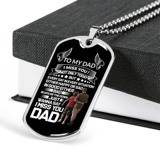 Dad Dog Tag Father’S Day Gift, Custom To My Angel Dad I Miss You Dog Tag Military Chain Necklace Dog Tag