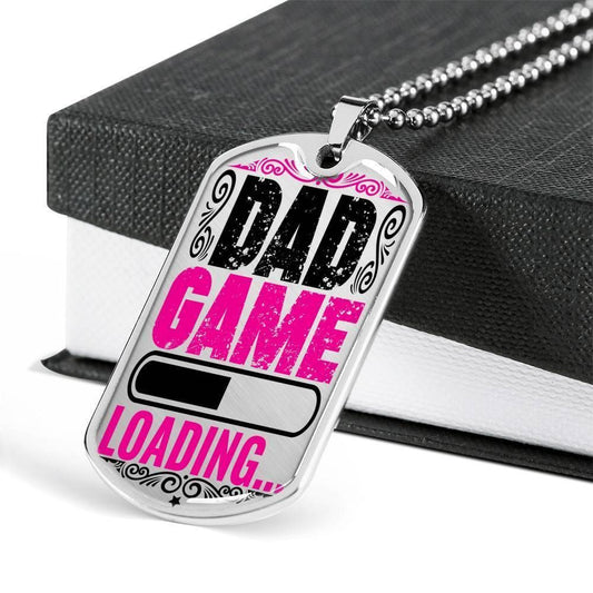 Dad Dog Tag Custom Picture, Dad Game Loading Dog Tag Military Chain Necklace For Dad Dog Tag