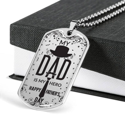 Dad Dog Tag Custom Picture, Dad Is My Hero Dog Tag Military Chain Necklace For Dad Dog Tag