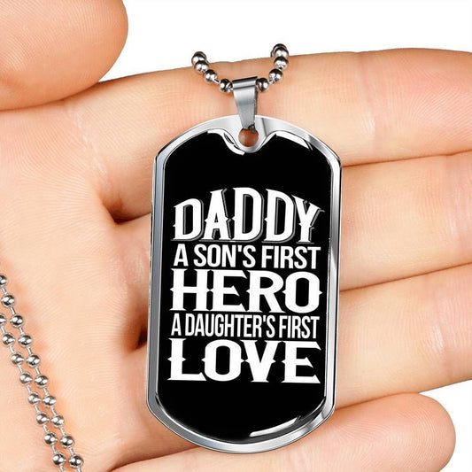 Dad Dog Tag Custom Picture, Daddy Is Son's First Hero Dog Tag Military Chain Necklace For Dad Dog Tag