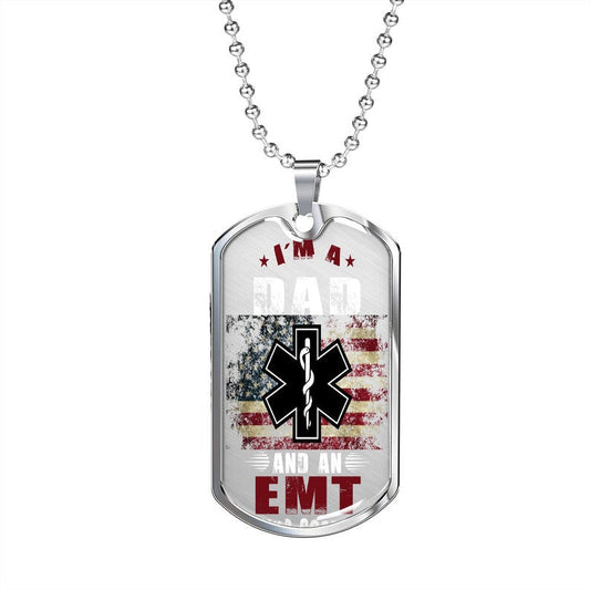 Dad Dog Tag, EMT Dad Father's Day Dog Tag Necklace, Medical Responder Dad Gift, Ambulance Technician Dad